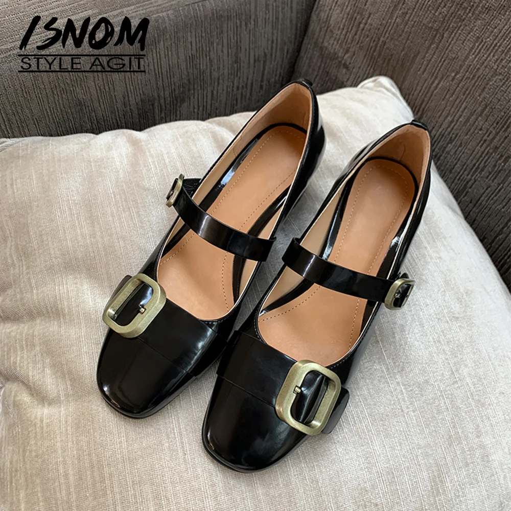 ISNOM Mary Janes Flats Women Patent Leather Round Toe Chunky Heels Shoes Ladies Metal Decor Casual Shoes Spring New 2021 
ISNOM Mary Janes Flats Women Patent Leather Round Toe Chunky Heels Shoes Ladies Metal Decor Casual Shoes Spring New 2021