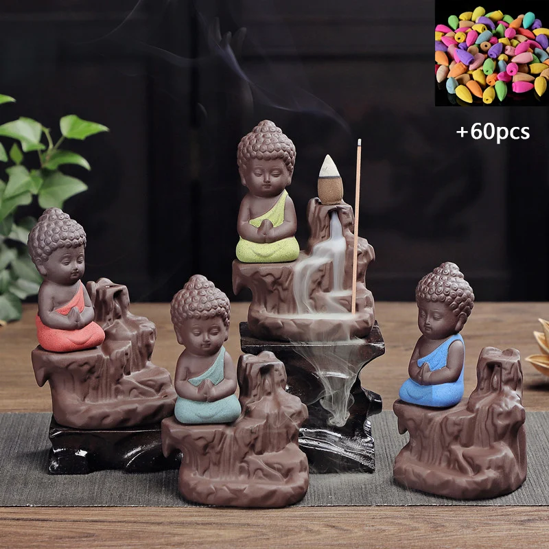 50Pc Incense Cones + Burner Creative Home Decor The Little Monk Small Buddha Censer Backflow Incense Burner Home Office Teahouse
50Pc Incense Cones + Burner Creative Home Decor The Little Monk Small Buddha Censer Backflow Incense Burner Home Office Teahouse