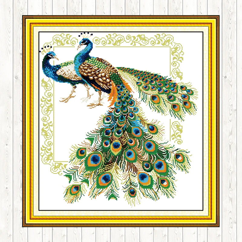 Вышивка Lucky Peacocks вышивка шаблоны 14ct 11ct печать на холсте поделки сделай сам
