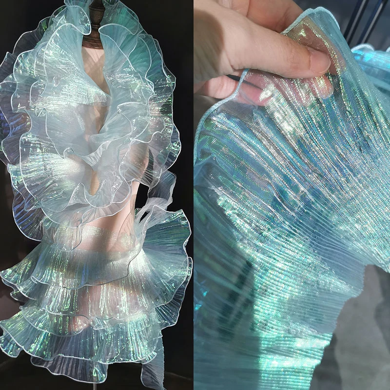4 yard Blue Laser Large Lace Trim Transparent Ruffle Edge 3D Fold Organza Decorative Fabric Gradient for Designer DIY Dress
4 yard Blue Laser Large Lace Trim Transparent Ruffle Edge 3D Fold Organza Decorative Fabric Gradient for Designer DIY Dress