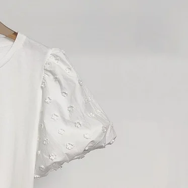 Women T-shirt White Round Neck Short Sleeve Puff Sleeve Flower Embroidery Solid Color Pullover Women's T-shirt Thin Top
Women T-shirt White Round Neck Short Sleeve Puff Sleeve Flower Embroidery Solid Color Pullover Women's T-shirt Thin Top