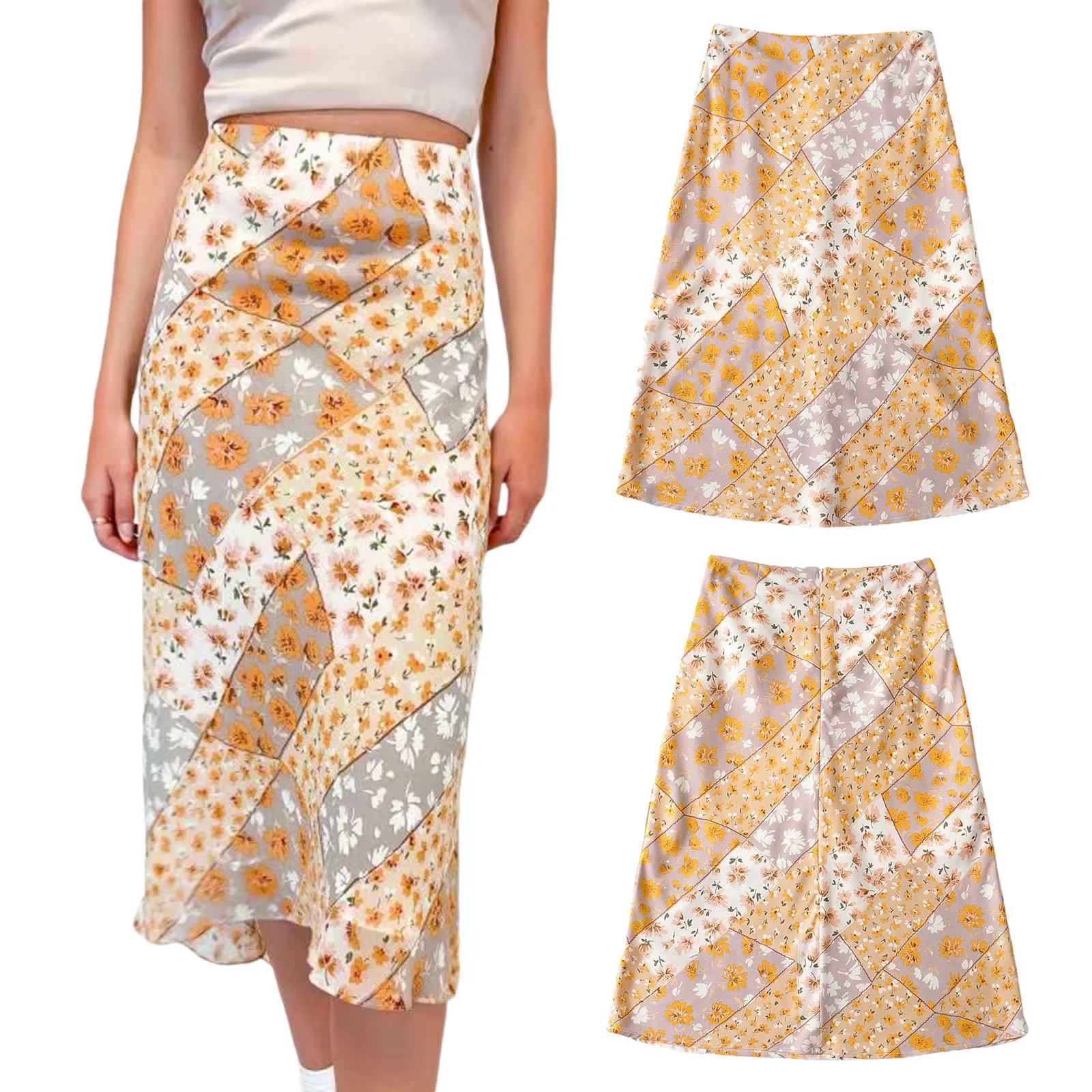 Female Skirt, Adults Floral Print High Waist Package Hip Midi Skirt A-Line Dress for Summer Autumn 
Female Skirt, Adults Floral Print High Waist Package Hip Midi Skirt A-Line Dress for Summer Autumn