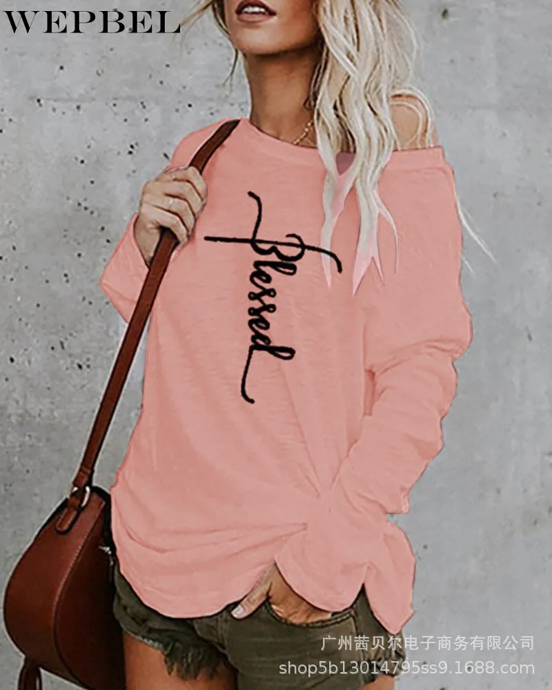 WEPBEL Spring Autumn Leisure Long Sleeve Off-Shoulder O-Neck Pullover T-shirt Women's Fashion Letter Printed Loose T-shirt
WEPBEL Spring Autumn Leisure Long Sleeve Off-Shoulder O-Neck Pullover T-shirt Women's Fashion Letter Printed Loose T-shirt