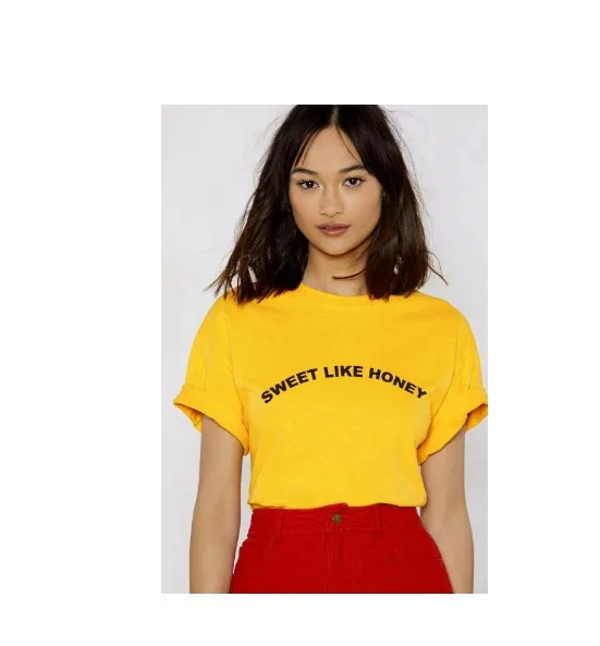 Woman Summer Short Sleeve Tops O-neck Female T-shirt Letter Tees Sweet Like Honey Trend T-shirt
Woman Summer Short Sleeve Tops O-neck Female T-shirt Letter Tees Sweet Like Honey Trend T-shirt