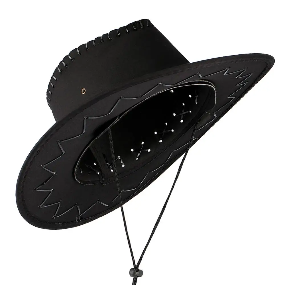 Женские и мужские ковбойские шляпы кожаные кепки с широкими полями западные от
