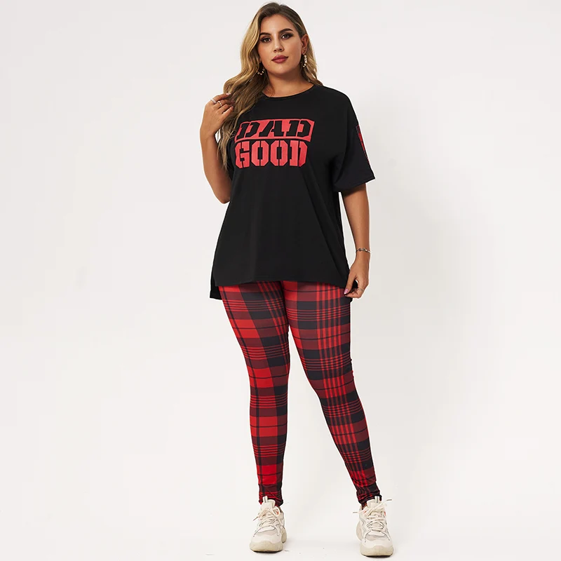 2022 New Summer Suits Women Black O-neck Short Sleeve Red Letter Print Loose T-shirt Plaid Vintage Casual Slim Trouser Tracksuit
2022 New Summer Suits Women Black O-neck Short Sleeve Red Letter Print Loose T-shirt Plaid Vintage Casual Slim Trouser Tracksuit