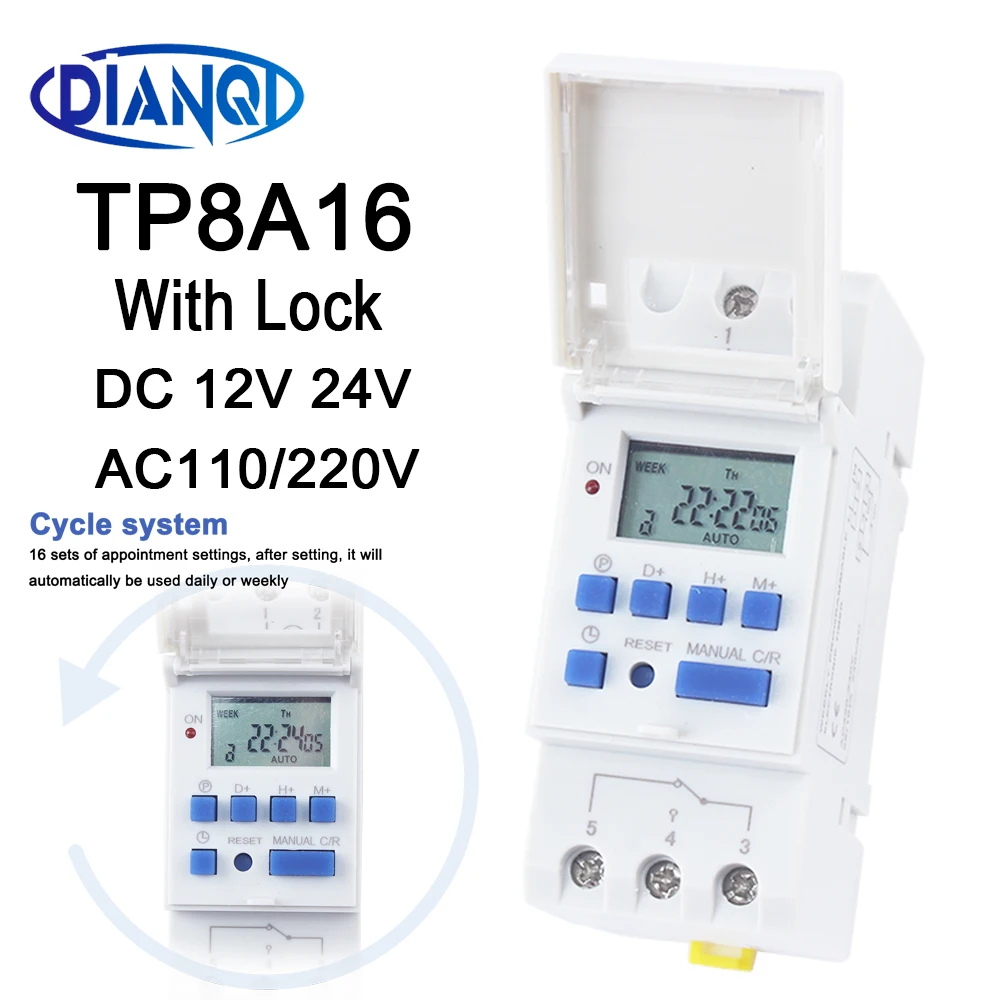 Timer switch din rail digital TP8A16 weekly programmable electronic microcomputer time switch 220V 6A-30A 12V AC bell ring
Timer switch din rail digital TP8A16 weekly programmable electronic microcomputer time switch 220V 6A-30A 12V AC bell ring