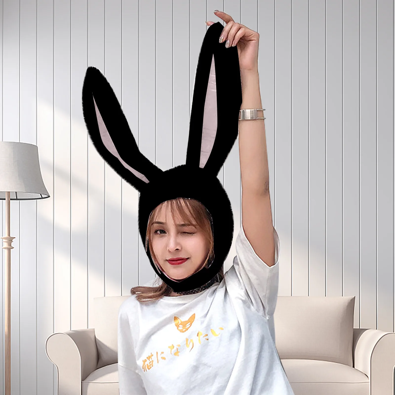 Women Men Funny Plush Bunny Ears Hood Hat Cute Rabbit Eastern Cosplay Costume Accessory Headwear Halloween Party Props cute gift |