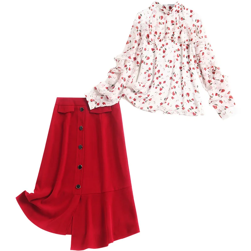 Shuchan 2021spring Office Lady Print Blouse+Asymmetry Skirt Women Stand Collar Zipper Fly Knee-Length Ruffles suit
Shuchan 2021spring Office Lady Print Blouse+Asymmetry Skirt Women Stand Collar Zipper Fly Knee-Length Ruffles suit