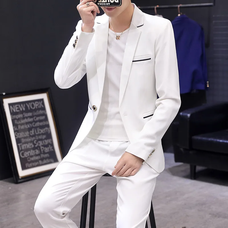 2021 men's handsome autumn new slim-fit solid color suit youth fashion professional work suit two pieces 
2021 men's handsome autumn new slim-fit solid color suit youth fashion professional work suit two pieces