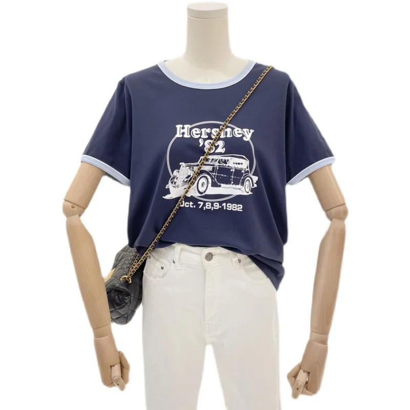 T-shirt Women's Top Summer New All-Match Letters Printed Loose Slim round Neck Short Sleeve Bottoming Student Fashion
T-shirt Women's Top Summer New All-Match Letters Printed Loose Slim round Neck Short Sleeve Bottoming Student Fashion