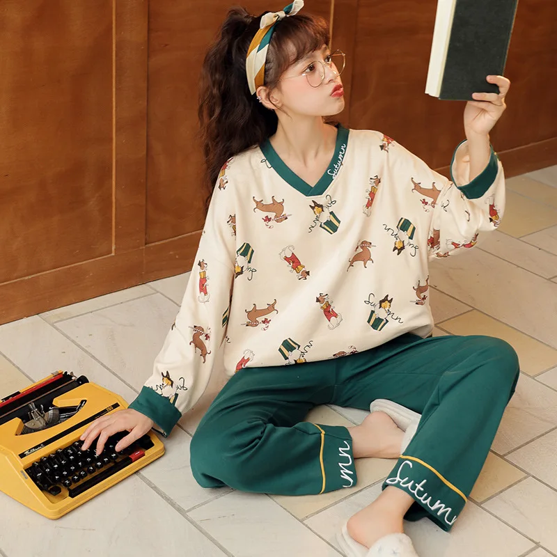 Spring Autumn Two Piece Set Women's Long Sleeve Pajamas Suits Korean Style Cute Girls Casual Loose Fashion Female Home Service
Spring Autumn Two Piece Set Women's Long Sleeve Pajamas Suits Korean Style Cute Girls Casual Loose Fashion Female Home Service