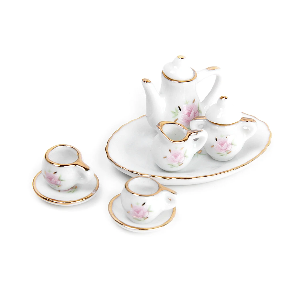 

MagiDeal 8pcs Dollhouse Miniature Tableware Porcelain Tea Set Dish Cup Plate