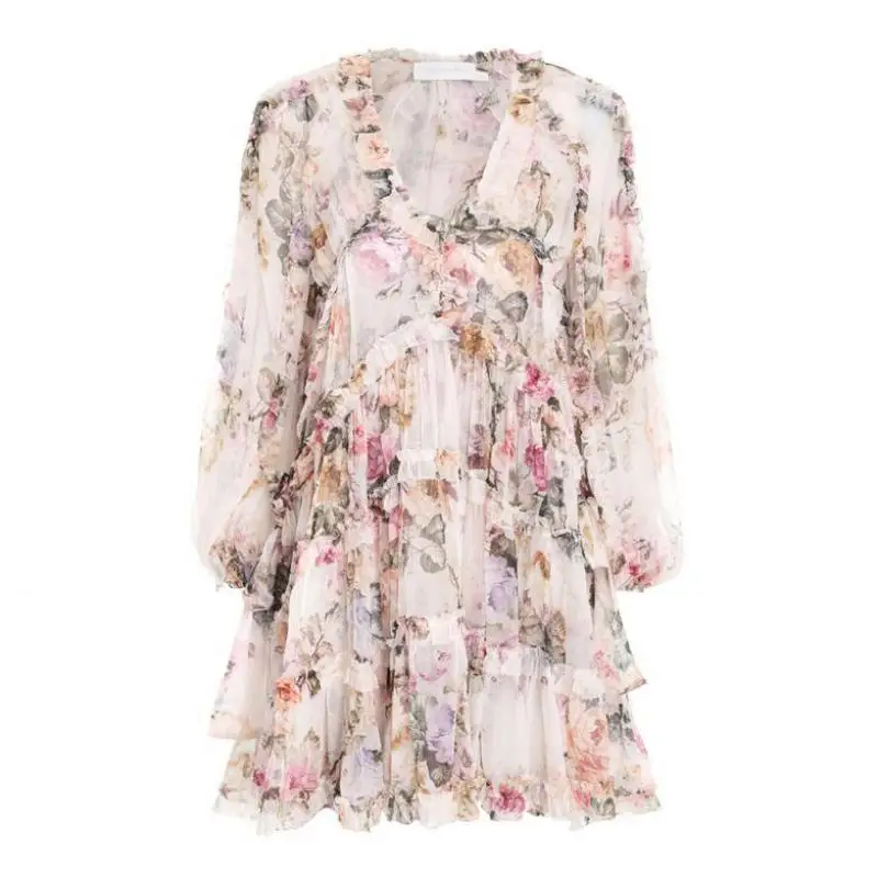 Vacation Bohemian Mini Dress Women Autumn Elegant V-Neck Long Sleeve Designer Pink Floral A Line Patchwork Beach Chiffon Dress
Vacation Bohemian Mini Dress Women Autumn Elegant V-Neck Long Sleeve Designer Pink Floral A Line Patchwork Beach Chiffon Dress