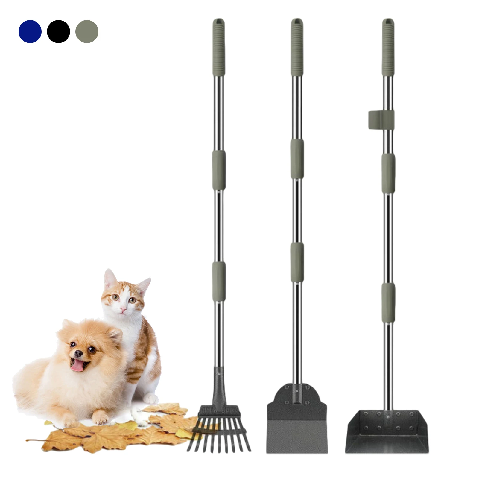 

Dog Pooper Scooper Pet Poop Broom 3PCS Detachable With Metal Rake Tray Spade For Pets Grass Dirt Gravel Cleaning Great Gift
