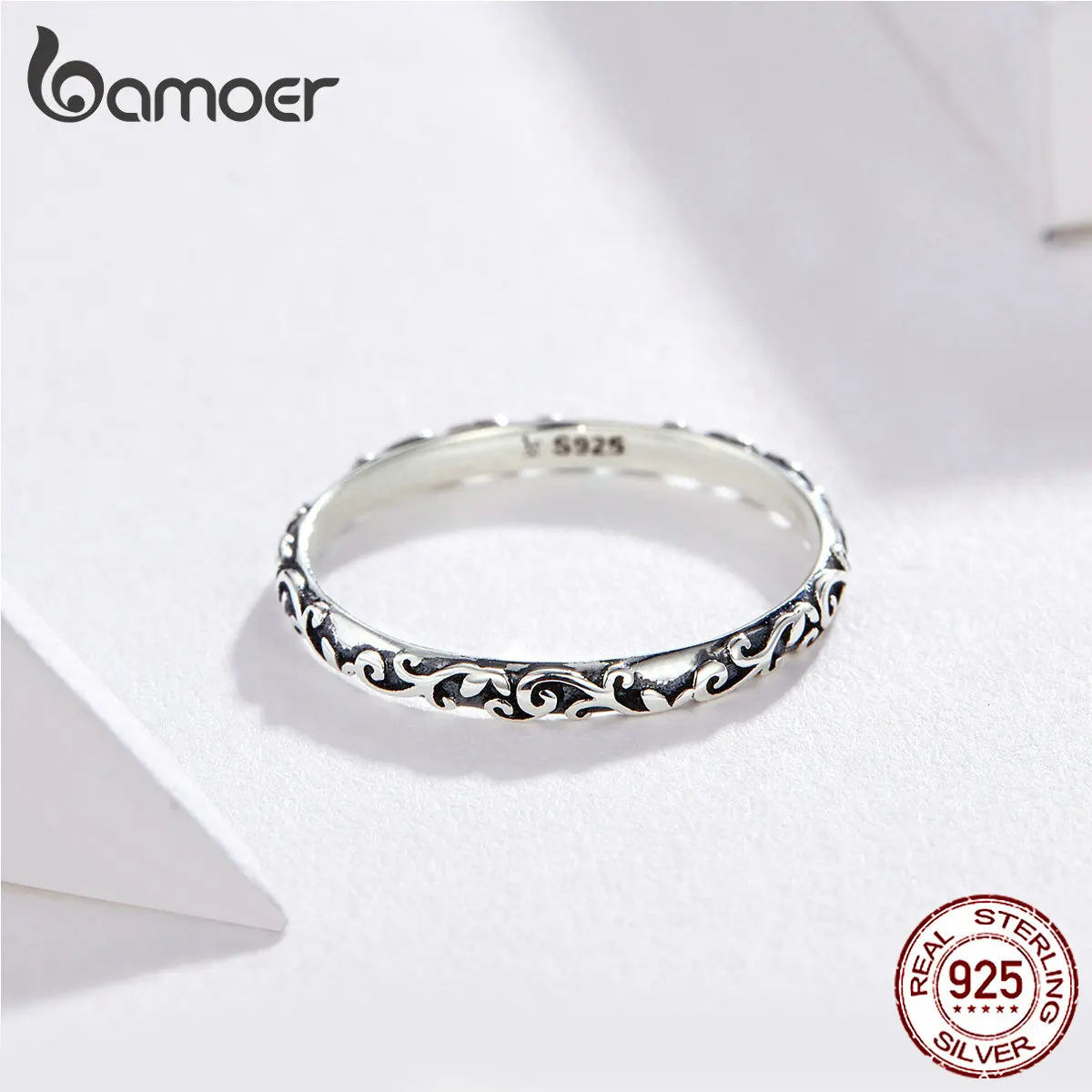 bamoer серебро 925 пробы винтажное кольцо с узором твист-кольцо
