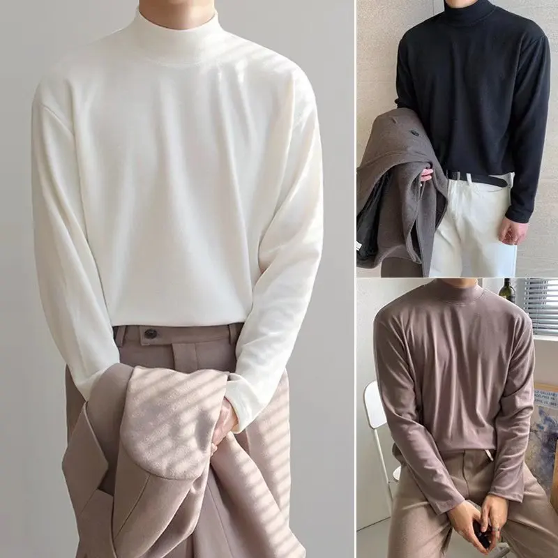 Fall high-neck Bottoming Shirt for Men, Loose and Warm Mid-High-necked Autumn Clothes, Men's Long-sleeved Warm T-shirt Solid Col
Fall high-neck Bottoming Shirt for Men, Loose and Warm Mid-High-necked Autumn Clothes, Men's Long-sleeved Warm T-shirt Solid Col
