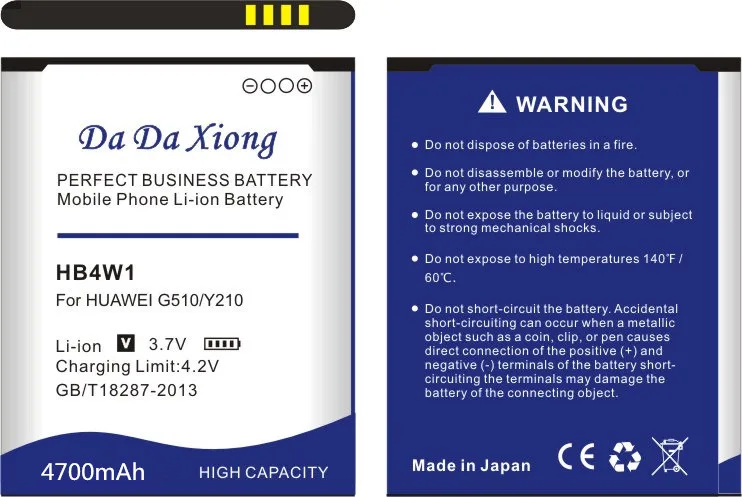 Da Da Xiong 4700mAh HB4W1 Battery for Huawei G510 T8951 U8951d C8951 C8813 C8813D Y210 Y210C G520
Da Da Xiong 4700mAh HB4W1 Battery for Huawei G510 T8951 U8951d C8951 C8813 C8813D Y210 Y210C G520