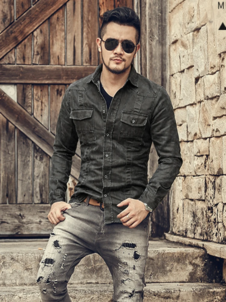 Men Autumn and Winter Retro Washed Casual Slim Denim Long Sleeve Shirt New European Style Hip Hop Pockets Shirt for Men S898
Men Autumn and Winter Retro Washed Casual Slim Denim Long Sleeve Shirt New European Style Hip Hop Pockets Shirt for Men S898