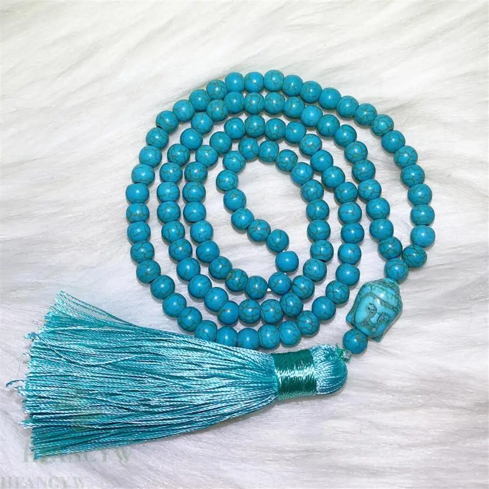 

6mm turquoise 108 beads Buddha head tassel necklace Classic Meditation Healing Handmade Cuff Lucky Yoga Chakra Pray Bracelet