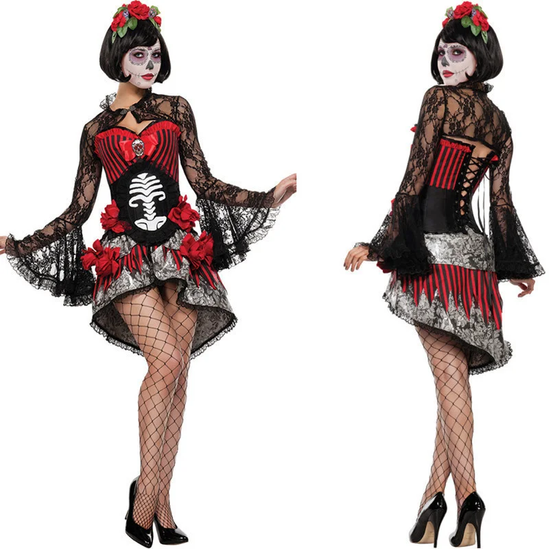 New Adult Skeleton Day of The Dead Costume Women's Sexy Sugar Skull Dia Flower Fairy Halloween ghost vampire bride Fancy Dress 
New Adult Skeleton Day of The Dead Costume Women's Sexy Sugar Skull Dia Flower Fairy Halloween ghost vampire bride Fancy Dress