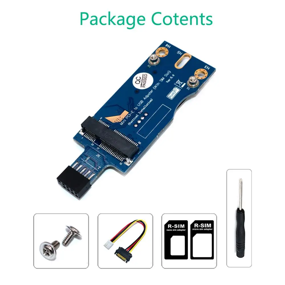 Mini PCI-E to USB Adapter With SIM card Slot for WWAN/LTE Module(Vertical installation)
Mini PCI-E to USB Adapter With SIM card Slot for WWAN/LTE Module(Vertical installation)