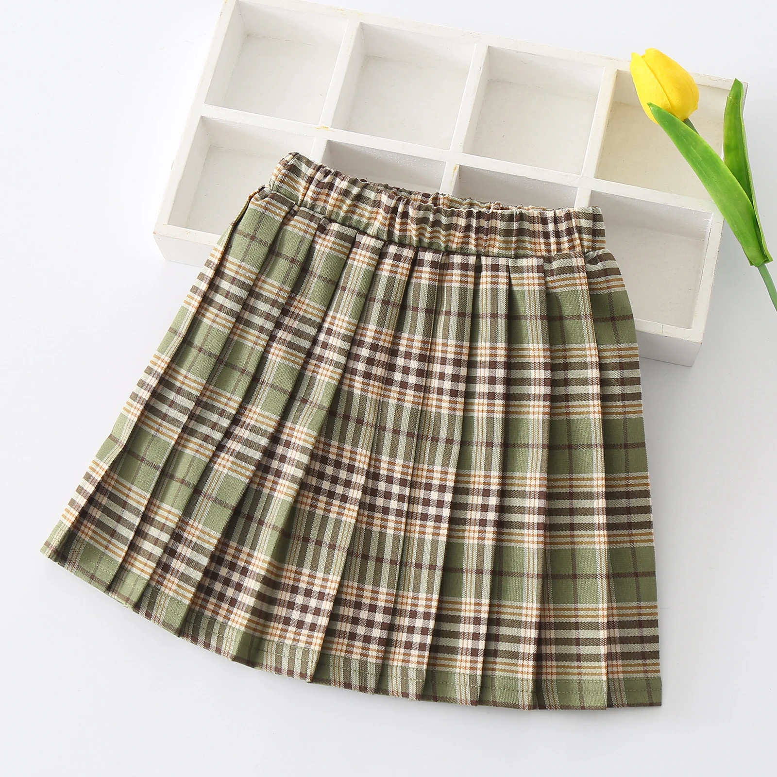 2020 New Fashion Kids Baby Girls Plaid Skirt Summer Fall Print Pleated Versatile Stretchy Waist Flared Mini Skater | Мать и ребенок