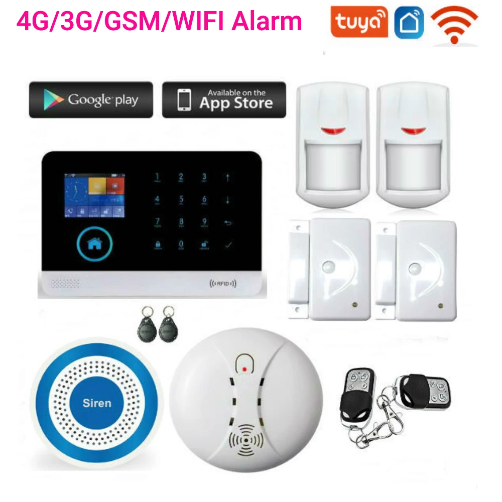 

4G Wifi GSM Alarm System Wireless Tuya Smart House App Control 3G Security Burglar Alarm Motion Detection Strobe Siren Kits