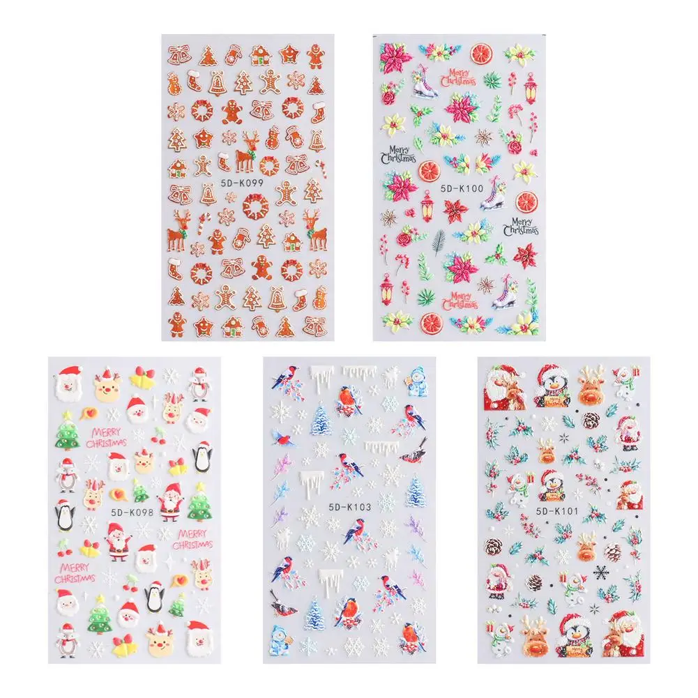 Christmas Nail Art Decals 5 Sheets Embossed Fingernail Decals For Beauty 5D Snowflake Santa Claus Snowflake Snowman Pattern DI
Christmas Nail Art Decals 5 Sheets Embossed Fingernail Decals For Beauty 5D Snowflake Santa Claus Snowflake Snowman Pattern DI