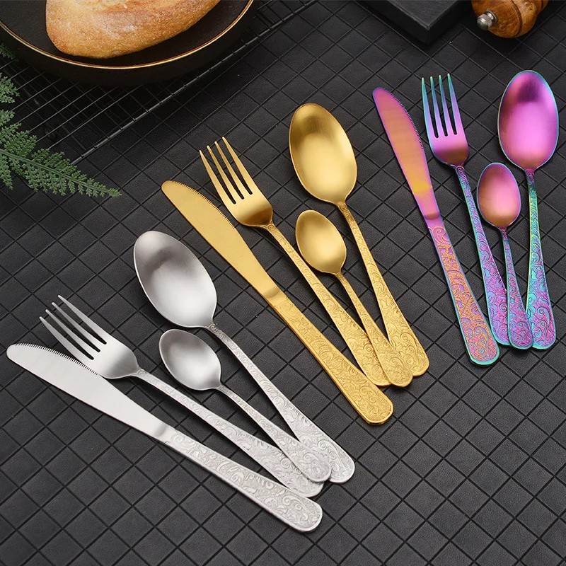 High Quality Stainless Steel Cutlery Set European Western Steak Relief Knife Fork Spoon Home Kitchen Decor Friends Gift Favor
High Quality Stainless Steel Cutlery Set European Western Steak Relief Knife Fork Spoon Home Kitchen Decor Friends Gift Favor