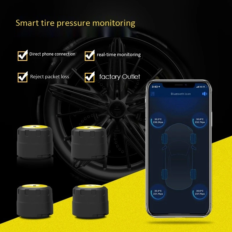 Bluetooth Car Tire Tyre Pressure Monitoring System 4 External Sensors for IOS Android APP Mobile Phone Monitoring Alarm 
Bluetooth Car Tire Tyre Pressure Monitoring System 4 External Sensors for IOS Android APP Mobile Phone Monitoring Alarm