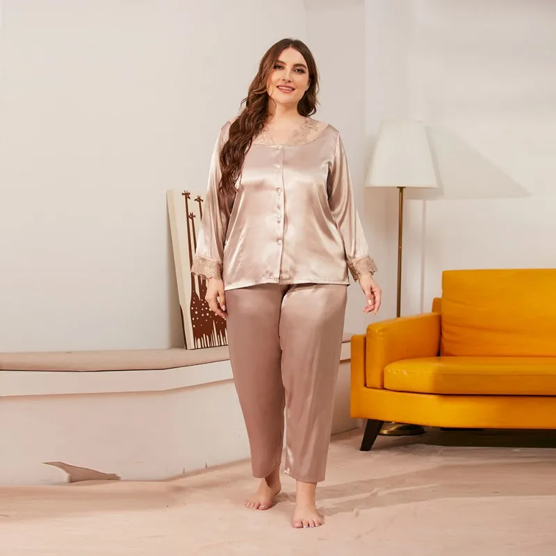 2pcs/set Women Silk Lace Pajama Set Autumn Spring Long Sleeve Ladies Plus Size Casual Pajamas Suit Home Service Set XL-4XL
2pcs/set Women Silk Lace Pajama Set Autumn Spring Long Sleeve Ladies Plus Size Casual Pajamas Suit Home Service Set XL-4XL