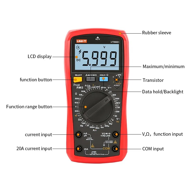Digital Multimeter True RMS Manual Range AC DC Frequency Capacitance Temperature Tester Backlight
Digital Multimeter True RMS Manual Range AC DC Frequency Capacitance Temperature Tester Backlight