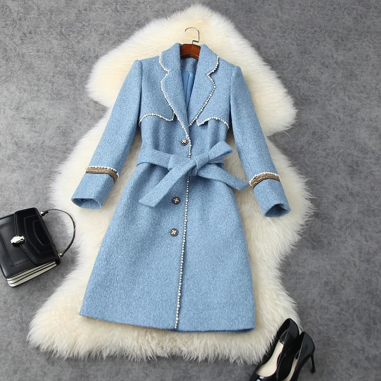 European and American women's wear 2020 winter new style Long sleeve lapel Single breasted bead Fashionable woollen cloth coats
European and American women's wear 2020 winter new style Long sleeve lapel Single breasted bead Fashionable woollen cloth coats