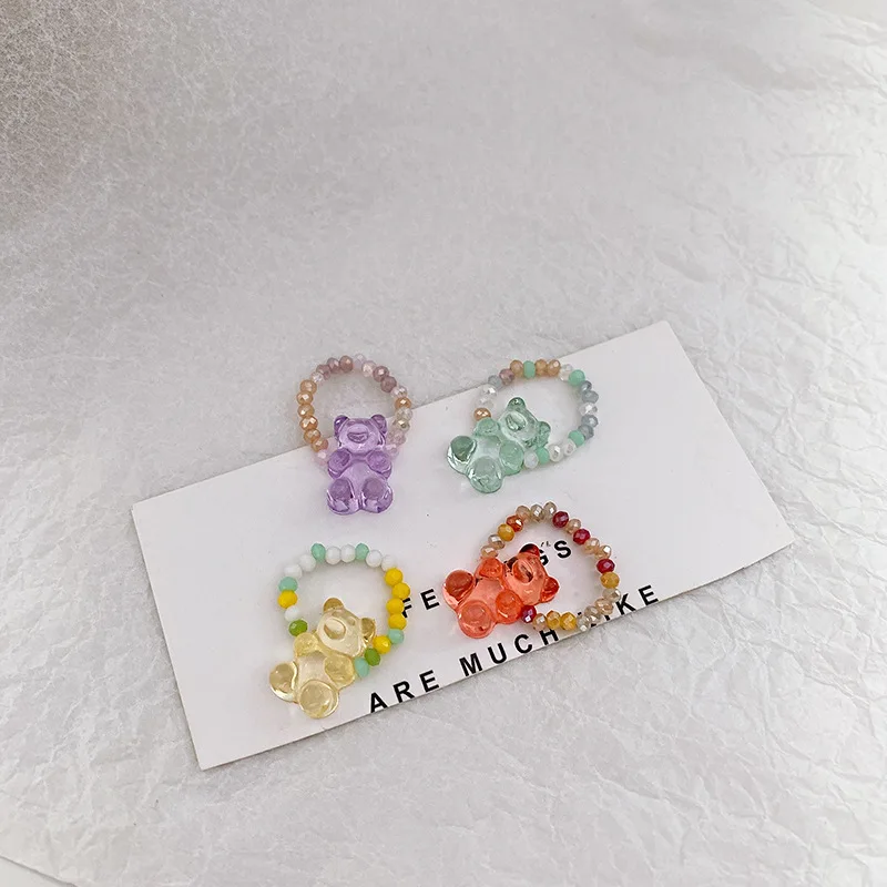 Sweet Cute Bear Crystal Beads Rings Candy Colors Elastic Seads Beaded Ring Y2k Summer Wholesale Niche Fashion Jewelry for Girls
Sweet Cute Bear Crystal Beads Rings Candy Colors Elastic Seads Beaded Ring Y2k Summer Wholesale Niche Fashion Jewelry for Girls