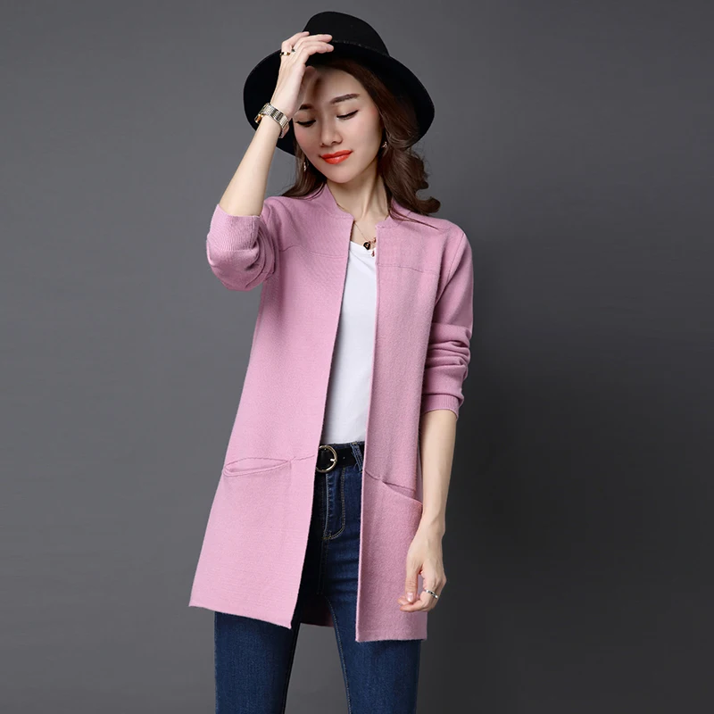 2020 Girl Casual Long Knitted Cardigan Autumn Korean Women Loose Solid Color Pocket Design Sweater Jacket Pink black Plus Size
2020 Girl Casual Long Knitted Cardigan Autumn Korean Women Loose Solid Color Pocket Design Sweater Jacket Pink black Plus Size