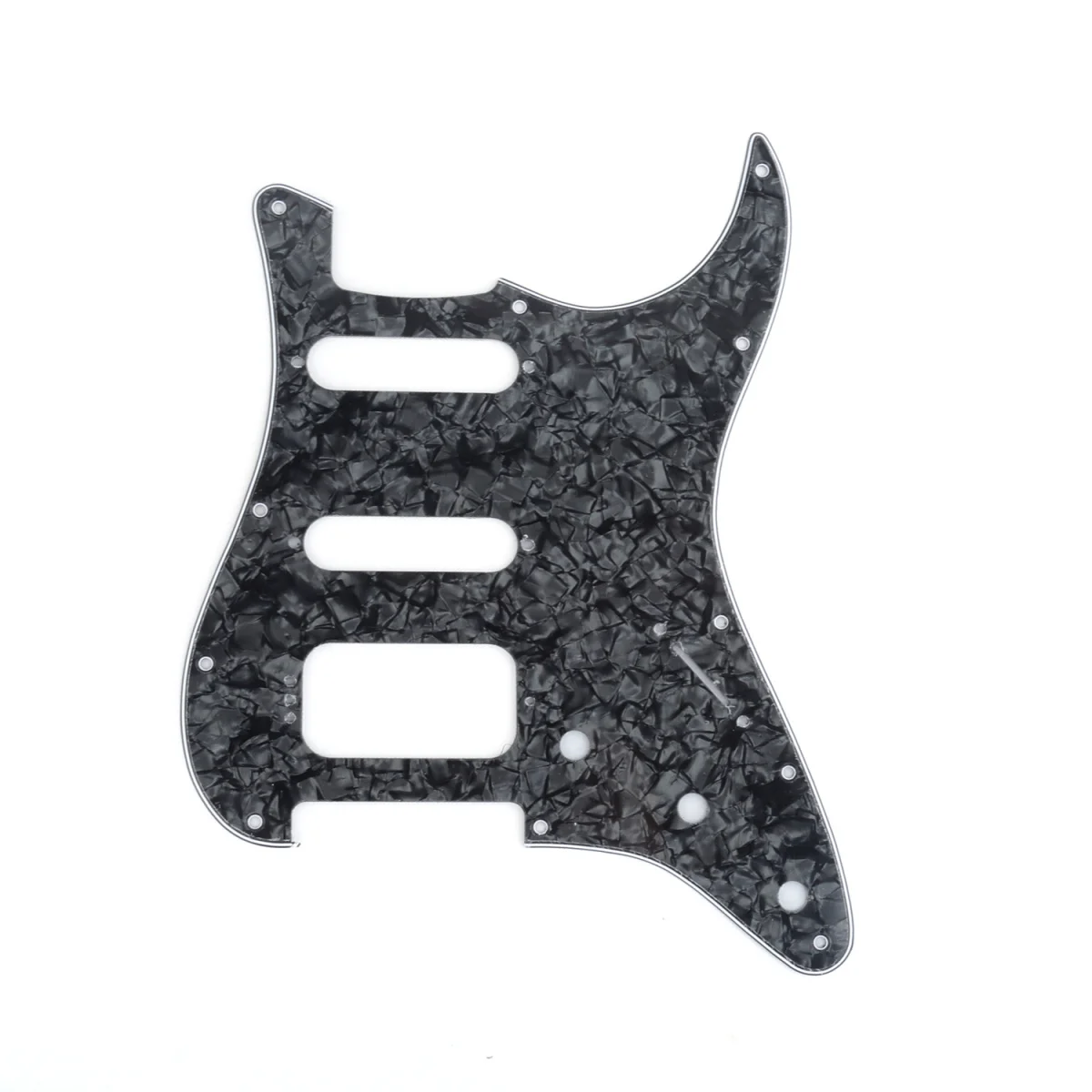 

Musiclily Pro 11-Hole Round Corner HSS Guitar Strat Pickguard for USA/Mexican Strat 4-screw Humbucking Pickup, 4Ply Black Pearl