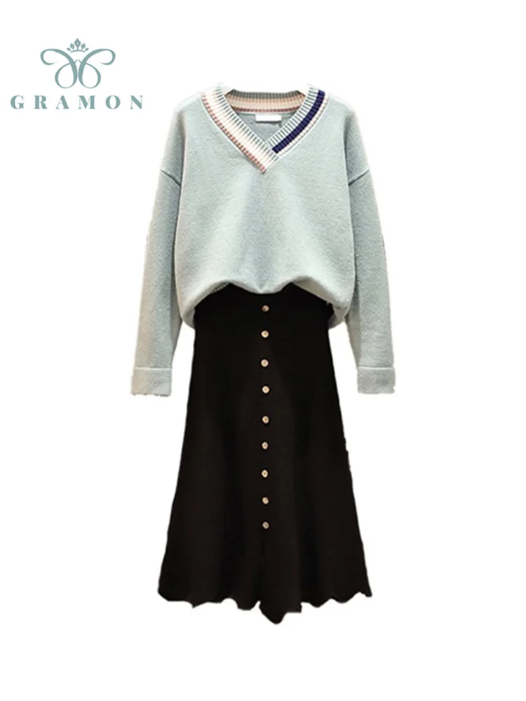 Skirts Suits Womens Two Piece Sets Fall Winter Oversized Ladies Conjuntos V Neck Knitted Sweater +High Waist Long Skirts Outfits
Skirts Suits Womens Two Piece Sets Fall Winter Oversized Ladies Conjuntos V Neck Knitted Sweater +High Waist Long Skirts Outfits