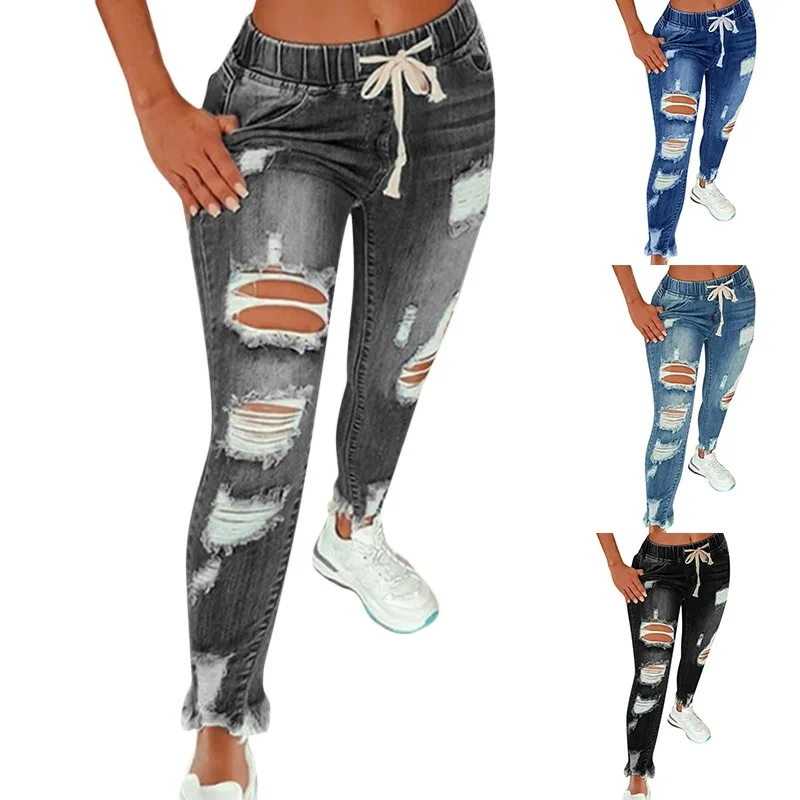 2021 Elastic Waist Drawstring Denim Jeans For Women Sexy Ripped Hole Stretch Jean Ladies Plus Size Pencil Bandage Long Pants
2021 Elastic Waist Drawstring Denim Jeans For Women Sexy Ripped Hole Stretch Jean Ladies Plus Size Pencil Bandage Long Pants
