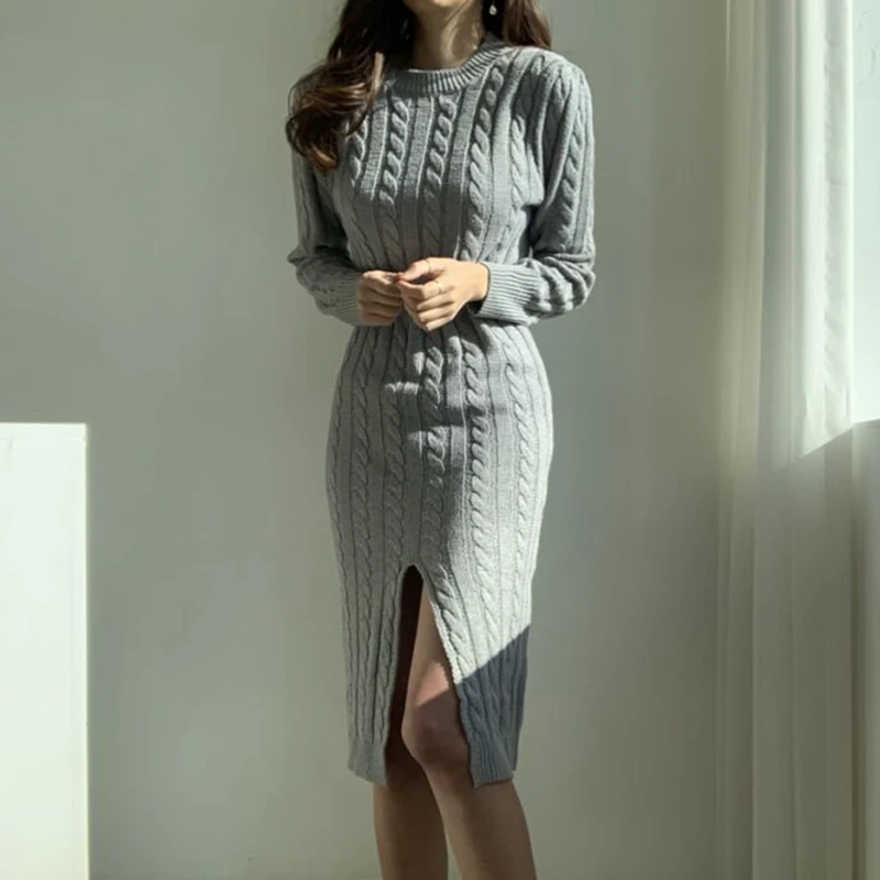 Женское трикотажное платье-свитер, повседневное облегающее платье-футляр с длинным рукавом, Осень-зима
Женское трикотажное платье-свитер, повседневное облегающее платье-футляр с длинным рукавом, Осень-зима