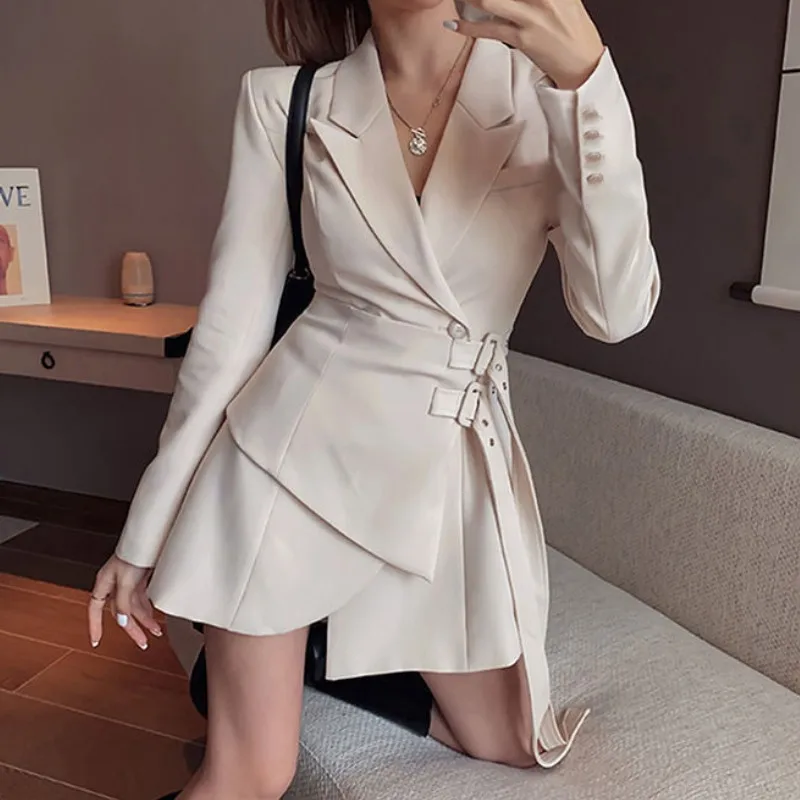 2021 Spring Blazer Women Mini Party Dress Office Lady Elegant Dress Female Korean Sashes Long Sleeve Slim Vestidos
2021 Spring Blazer Women Mini Party Dress Office Lady Elegant Dress Female Korean Sashes Long Sleeve Slim Vestidos