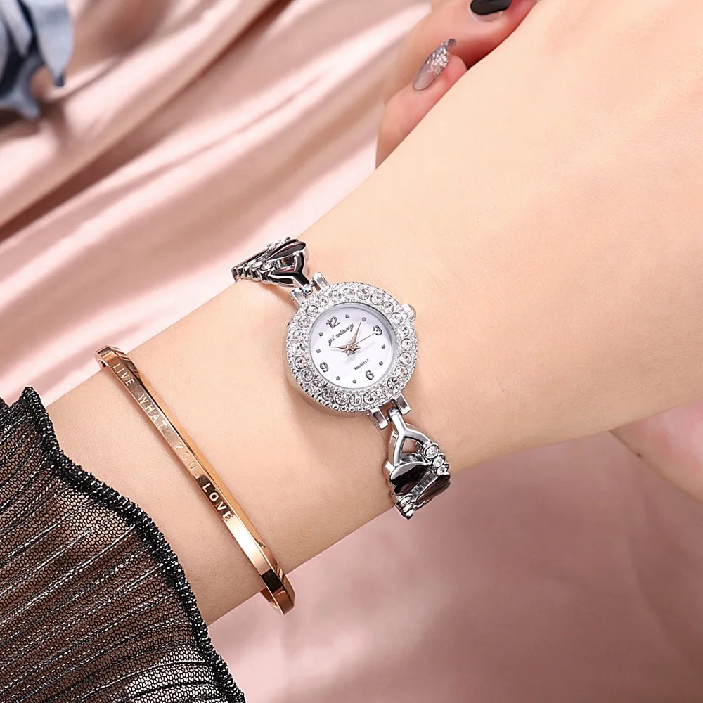 Женские наручные часы Стразы с золотым браслетом роскошные элегантные женские