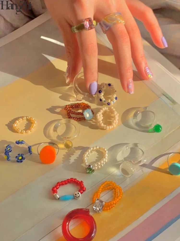 HangZhi New Korean Trendy Cute Smiley Face Transparent Crystal Flowers Pearl Acrylic Beaded Rings for Women Girls Party Jewelry
HangZhi New Korean Trendy Cute Smiley Face Transparent Crystal Flowers Pearl Acrylic Beaded Rings for Women Girls Party Jewelry