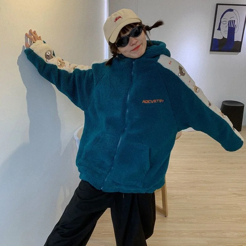 Embroidery Bear Zipper Hoodie Women Faux Fur Teddy Coat Hoodies Autumn Winter Warm Thick Wool Cute Vintage Jacket Teen Loose
Embroidery Bear Zipper Hoodie Women Faux Fur Teddy Coat Hoodies Autumn Winter Warm Thick Wool Cute Vintage Jacket Teen Loose