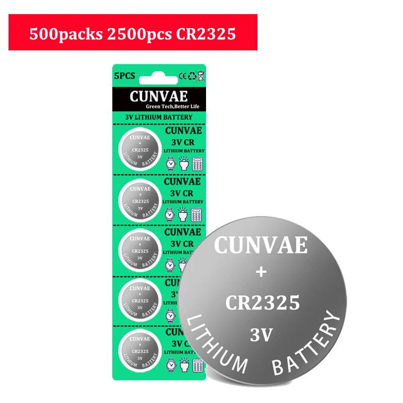 2500pcs CR2325 3V BR2325 ECR2325 CR 2325 Lithium Battery Button Coin Cell Batteries For car key watches Calculators
2500pcs CR2325 3V BR2325 ECR2325 CR 2325 Lithium Battery Button Coin Cell Batteries For car key watches Calculators