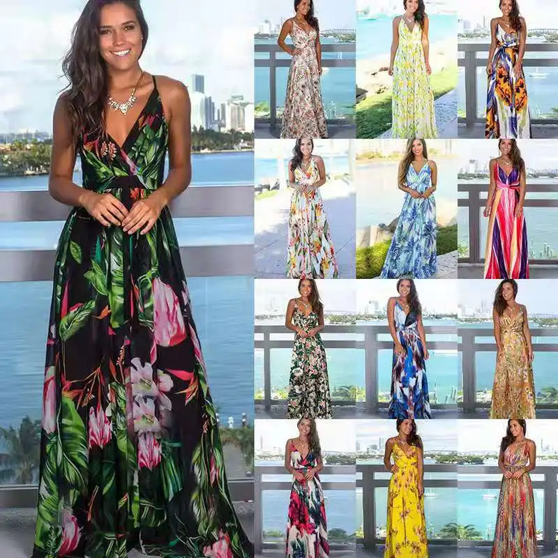 Summer Women's High Waist V-Neck Open Back Sleeveless Holiday Beach Dress Sexy Sling Print Long Dress
Summer Women's High Waist V-Neck Open Back Sleeveless Holiday Beach Dress Sexy Sling Print Long Dress