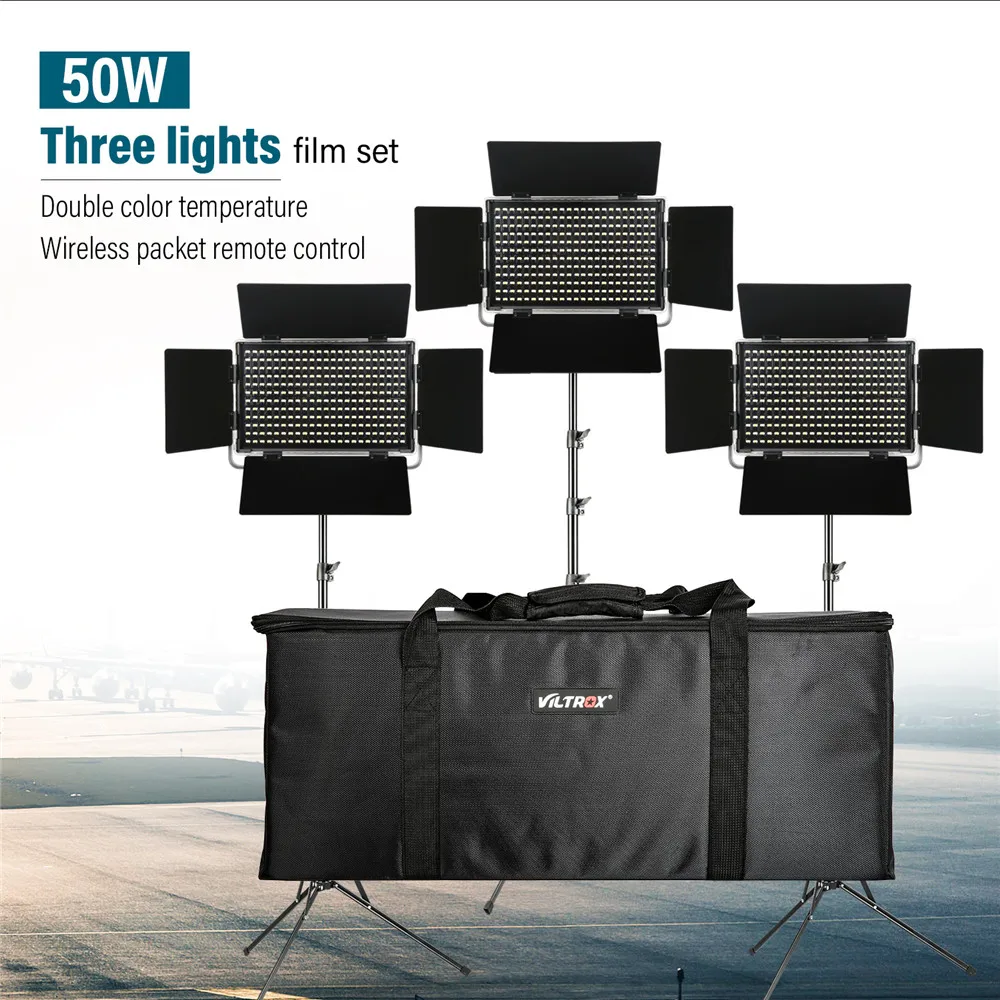 Viltrox VL-S50T 3PCS 50W Metal LED Video светильник Bi-color Dimmable Lamp + strand для камеры Facebook YouTube show Live -