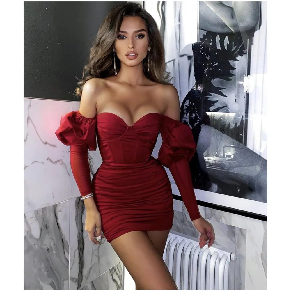 New Women Winter Fashion Sexy Off Shoulder Long Sleeve Burgundy Mini Bandage Dress 2021 Elegant Evening Party Dress Vestidos
New Women Winter Fashion Sexy Off Shoulder Long Sleeve Burgundy Mini Bandage Dress 2021 Elegant Evening Party Dress Vestidos