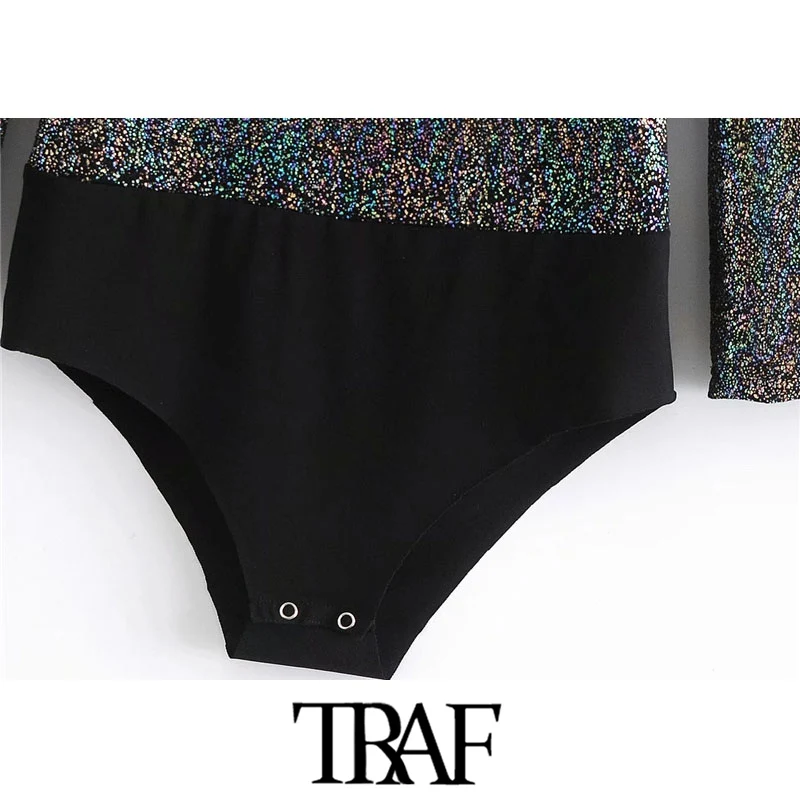 TRAF Women Sexy Fashion Snap-button Shiny Sequin Bodysuits Vintage Slash Neck Long Sleeve Female Playsuits Mujer
TRAF Women Sexy Fashion Snap-button Shiny Sequin Bodysuits Vintage Slash Neck Long Sleeve Female Playsuits Mujer