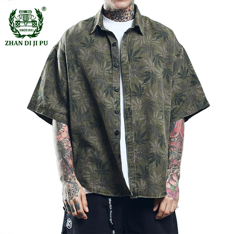 Men's Cotton Streetwear Hip Hop Shirts Retro Casual Leaves Jacquard Short Sleeve Shirt Men Loose Harajuku Clothes Chemise Homme 
Men's Cotton Streetwear Hip Hop Shirts Retro Casual Leaves Jacquard Short Sleeve Shirt Men Loose Harajuku Clothes Chemise Homme